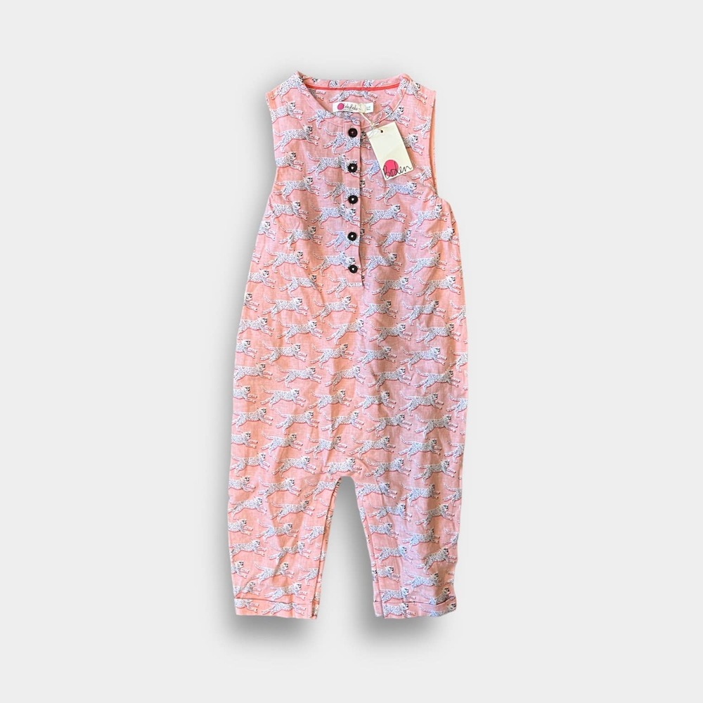Baby Boden Printed Woven Playsuit Pink Cheetah 2-3